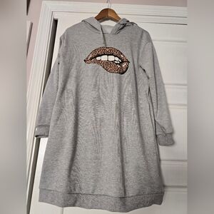 Gray Kids Dress with Leopard Print Lips